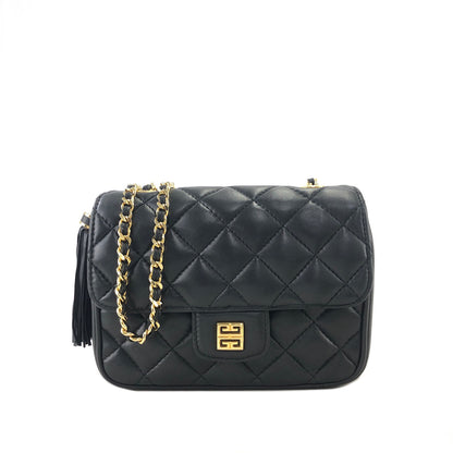 GIVENCHY Logo Motif Tassel Quilted Leather Shoulder bag Black Vintage cygn3n