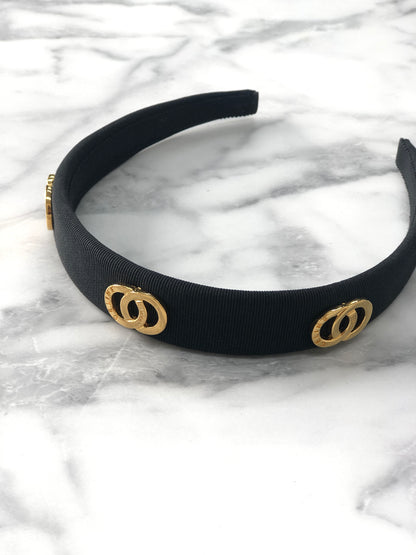 CELINE Circle Logo Fabric headband Black Vintage jfpgmz