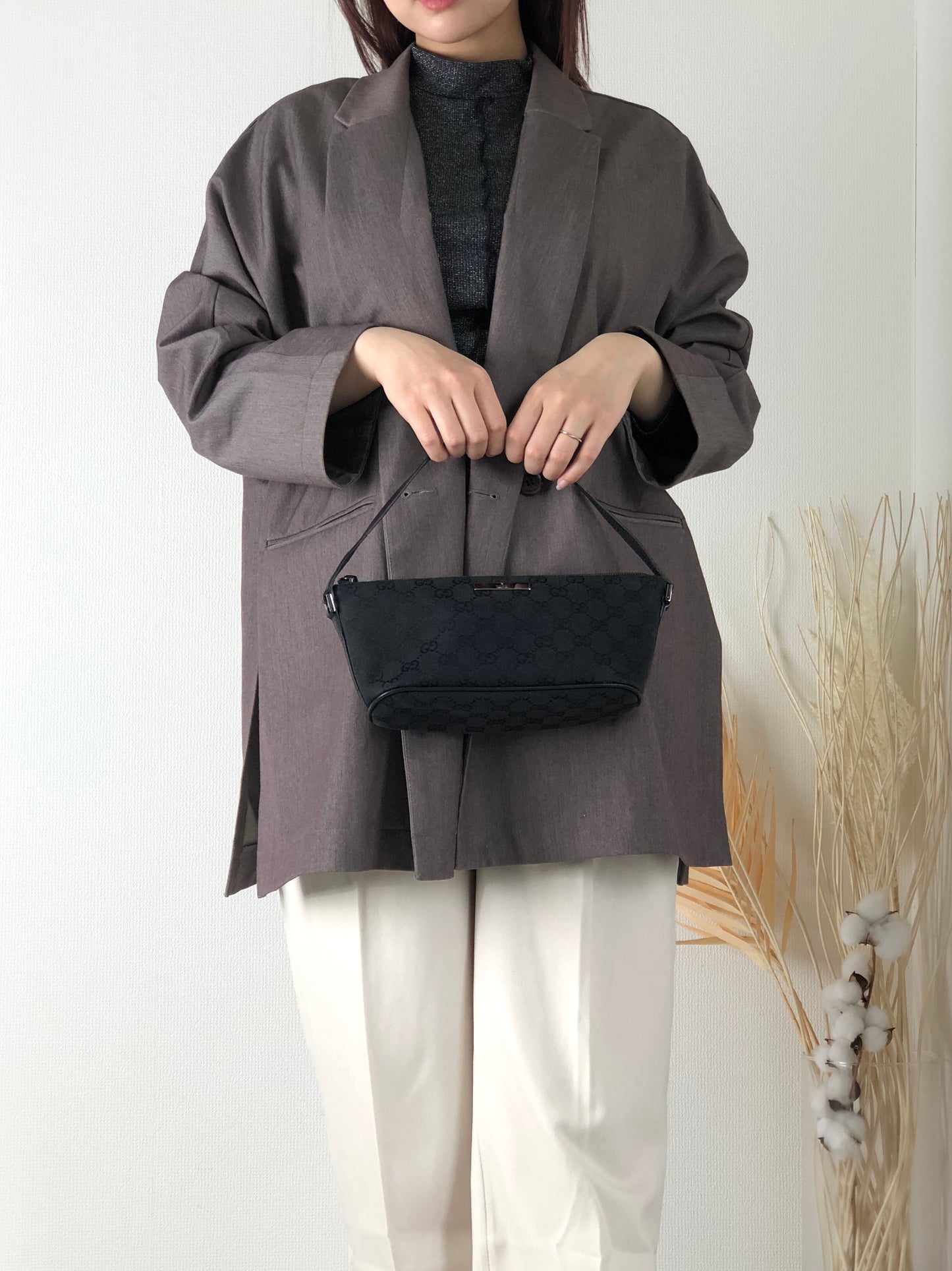 GUCCI GG Canvas Canvas Handbag Vanity bag Black Vintage 73mxrh