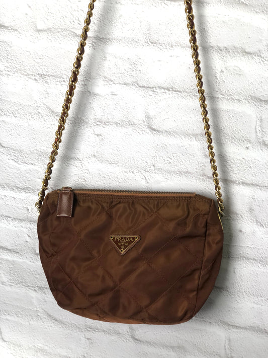 PRADA Triangle Logo Nylon Chain Shoulder bag Brown Vintage yktcuy