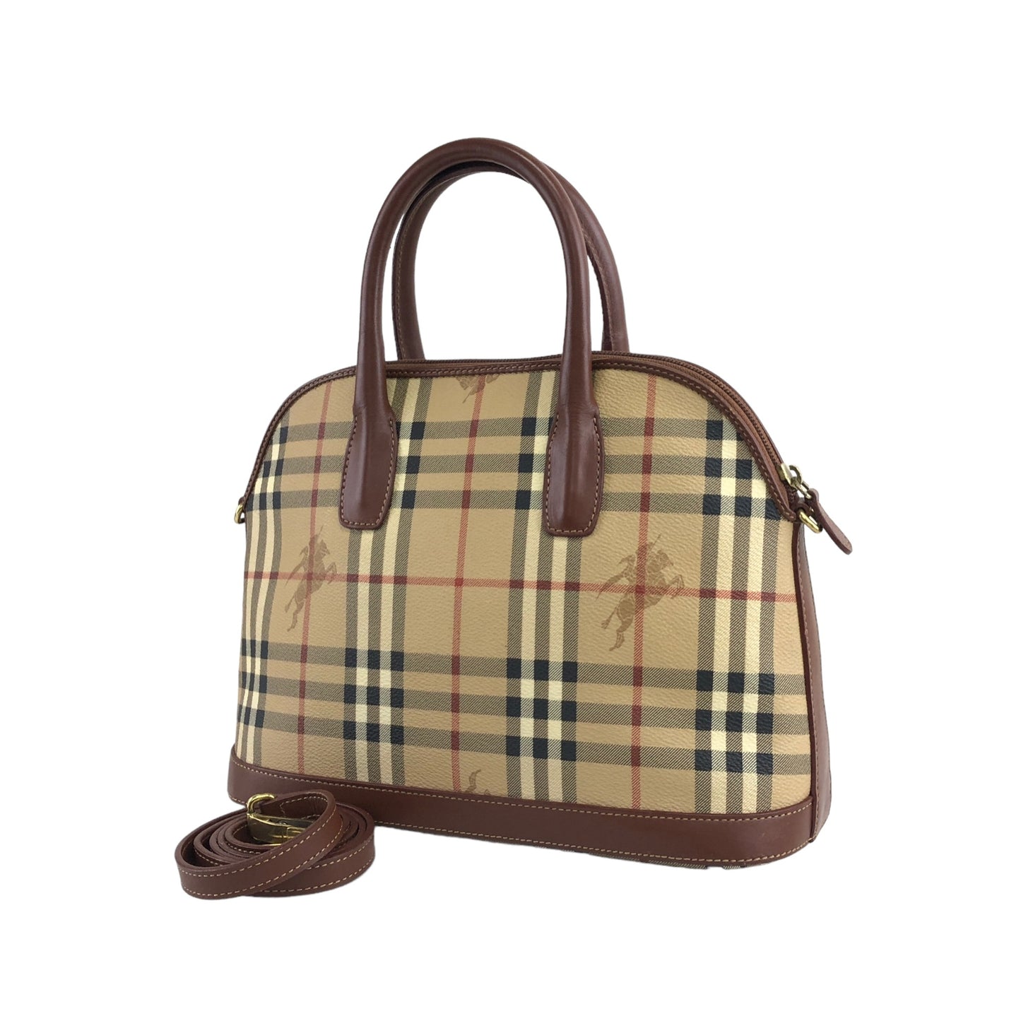 BURBERRY Classic Check PVC Leather Two-way Handbag Shoulder bag Beige Vintage n6y8kp