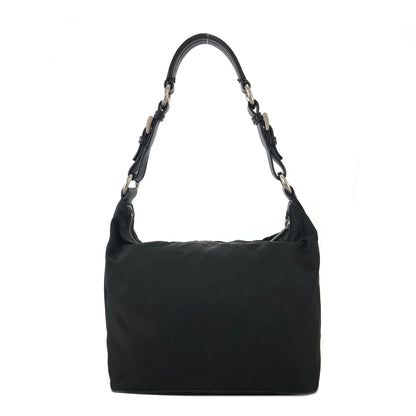 PRADA Triangle Logo  Nylon Leather Shoulder bag Hobobag Black Vintage zx7az8