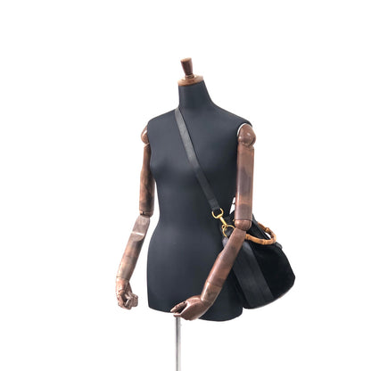 GUCCI Bamboo Handle Suede Two-way Drawstring Handbag Shoulder bag Black Vintage z3v3su
