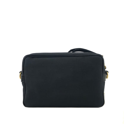 PRADA Logo Ribbon Canvas Leather Crossbody Shoulder bag Black Vintage smkdzd