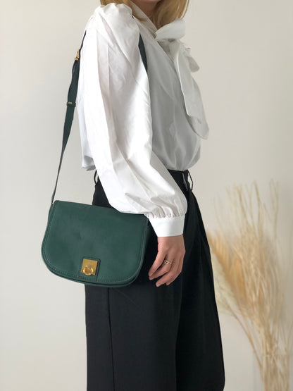 CELINE Gancini Flap Leather Shoulder bag Green Vintage mtmid2