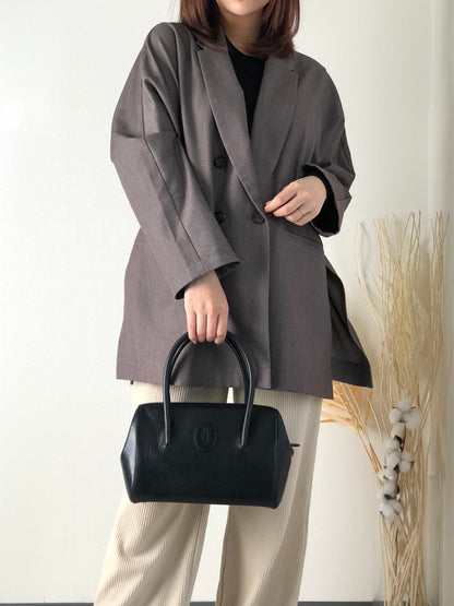 Cartier Leather Handbag Boston bag Black Vintage aki576