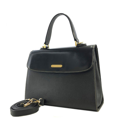 BURBERRY Logo Motif Leather Two-way Top Handle Handbag Shoulder bag Black Vintage mxbnib