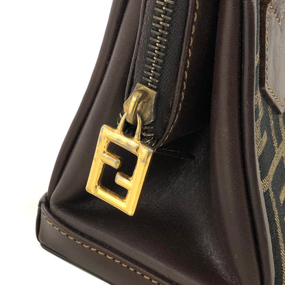FENDI Zucca Jacquard Leather Two-way Handbag Shoulder bag Brown Vintage n3b6d8