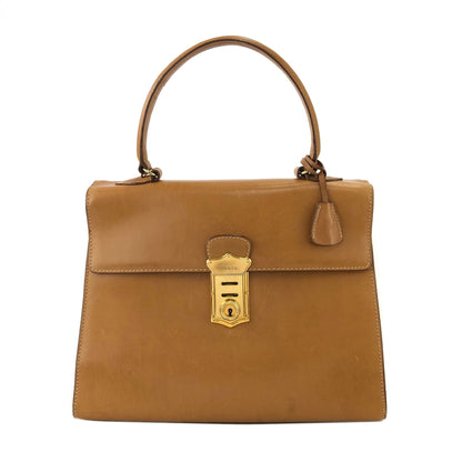 PRADA Metal Closure Leather Handbag Camel Vintage hktpxe