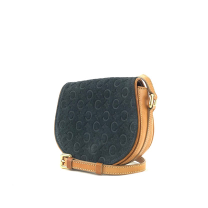 CELINE C macadam Round  Suede Leather Small Crossbody Shoulder bag Minibag Navy Vintage ugm55g