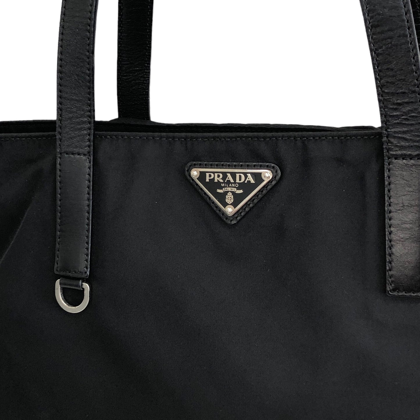 PRADA Triangle Logo Nylon Handbag Totebag Black Vintage kgp4bg