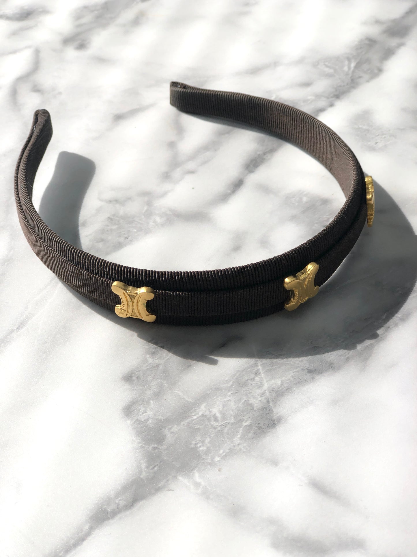 CELINE Triomphe Blason Fabric headband Brown Vintage sbnt2v