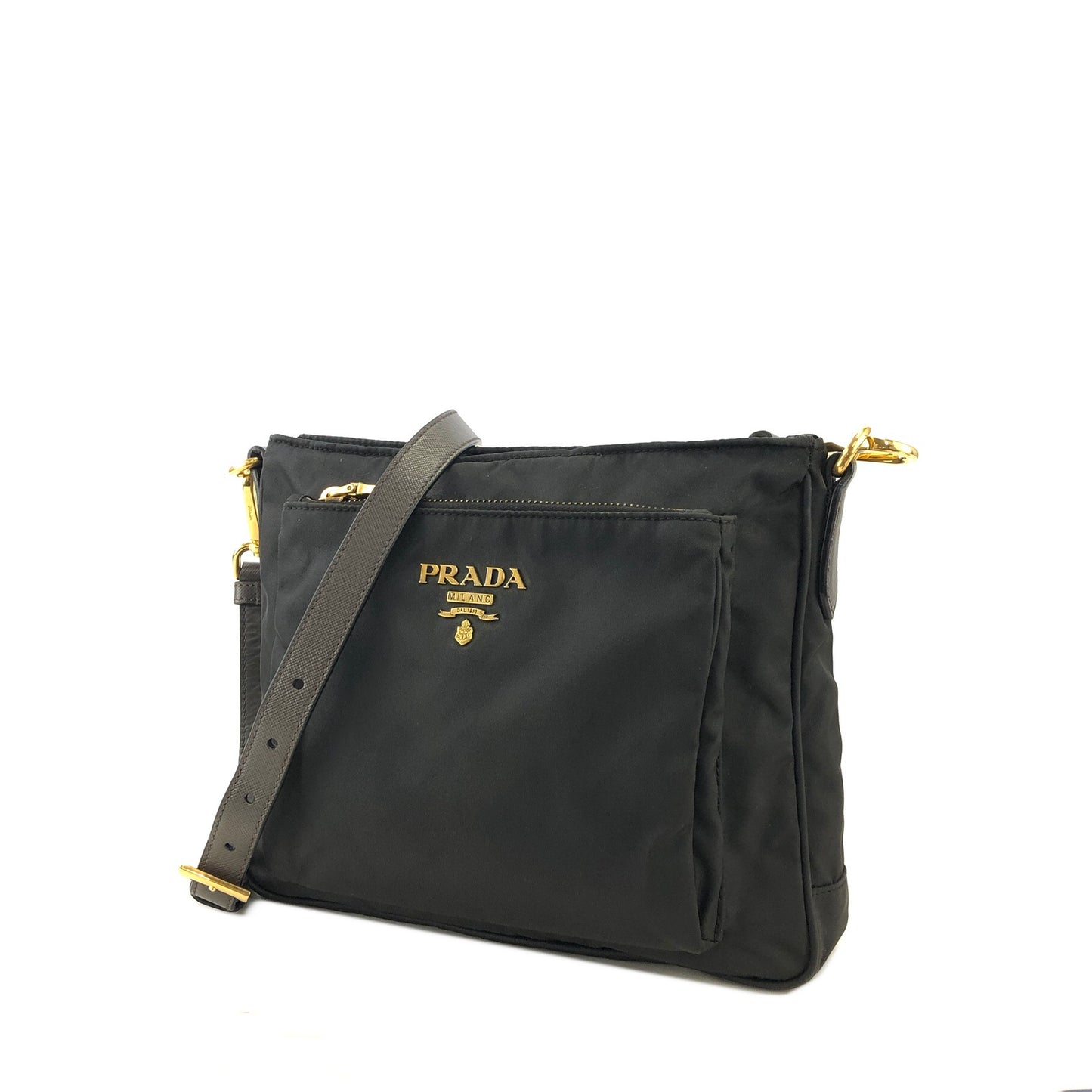 PRADA Logo Nylon Saffiano Leather Crossbody Shoulder bag Black Vintage eu2jv5