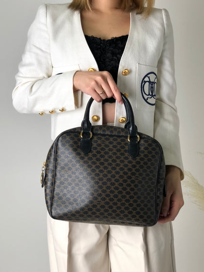 CELINE Macadam Circle Charm Leather Two-way Handbag Shoulder bag Boston bag Black Vintage 4ftutu