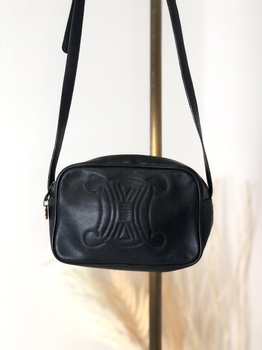 CELINE Triomphe 皮革肩背包 黑色 復古 3cscb7 