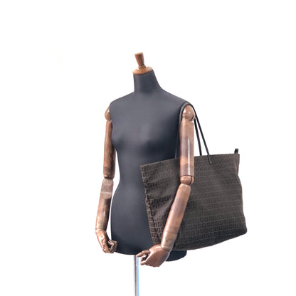 FENDI Zucchino  Canvas Handbag  Totebag Brown Vintage c343jc