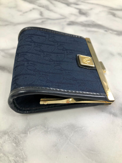 Christian Dior Trotter Logo Jacquard Leather Metal Clasp Coin Purse Navy Vintage pjbgby