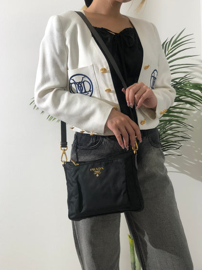 PRADA Logo Nylon Saffiano Leather Crossbody Shoulder bag Black Vintage eu2jv5