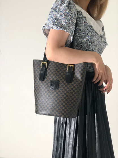 CELINE Macadam Leather Totebag Black Vintage gkmcp7