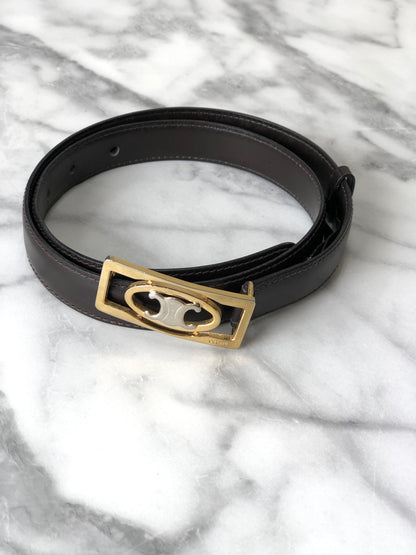 CELINE Triomphe 皮革腰帶 棕色 復古 db3hxc 