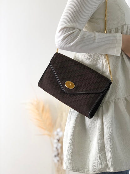 Christian Dior Trotter CD Logo 提花皮革鏈條單肩包 棕色 復古 kgur8f 