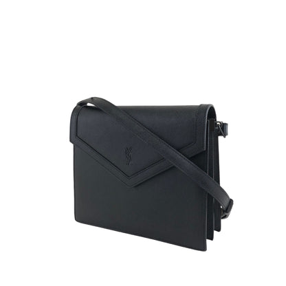 Yves Saint Laurent YSL Logo Leather Two-way Handbag Shoulder bag Black Vintage ffwsya