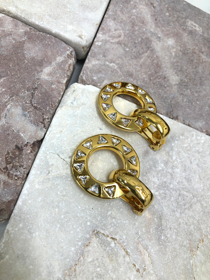 CELINE Logo Circle Logo Motif  Earrings Gold Vintage nad5px