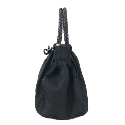 PRADA Logo Ribbon Nylon Leather Two-way Crossbody Shoulder bag Totebag Black Vintage c6kcye