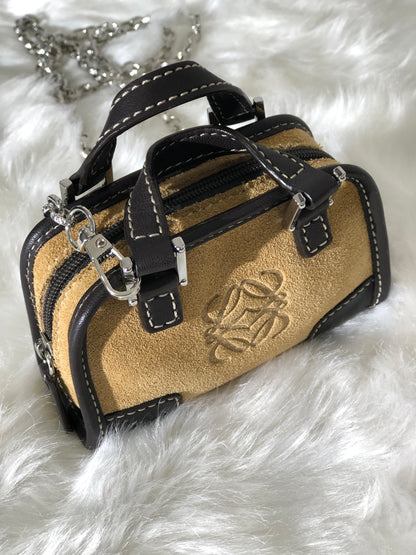 LOEWE Anagram  Suede Leather Handbag Shoulder bag Micro bag Beige Brown Vintage yt3sby