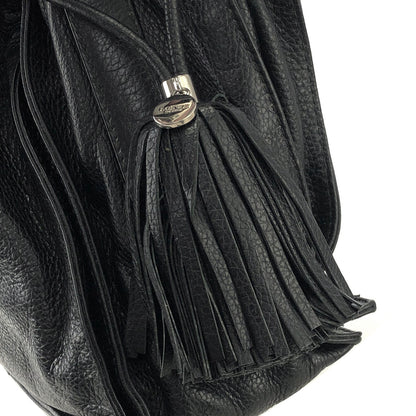 LOEWE Anagram Logo Motif Embossed Tassel Leather Drawstring Shoulder bag Black Vintage xpf265
