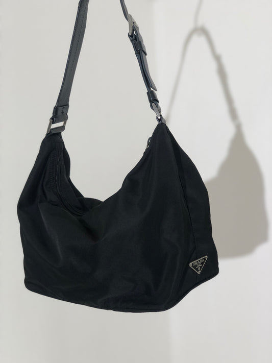 PRADA Triangle Logo Nylon Leather Hobobag Shoulder bag Black Vintage un6hfw