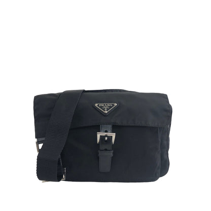 PRADA Triangle Logo Front Buckle Nylon Leather Shoulder bag Black Vintage sudtyj