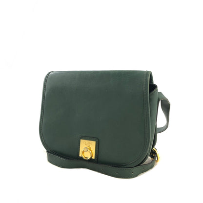 CELINE Gancini Flap Leather Shoulder bag Green Vintage mtmid2