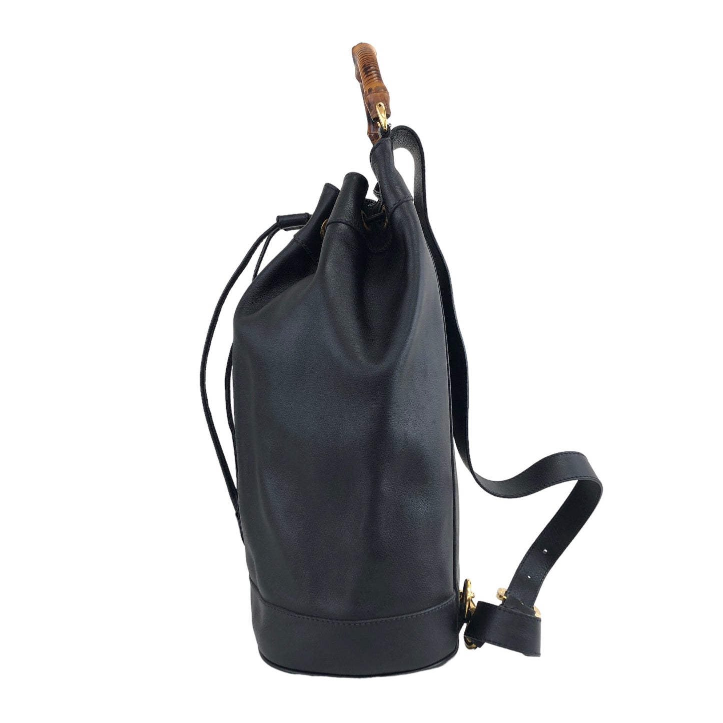 GUCCI Bamboo Leather Drawstring Shoulder bag Black Vintage jv8awu