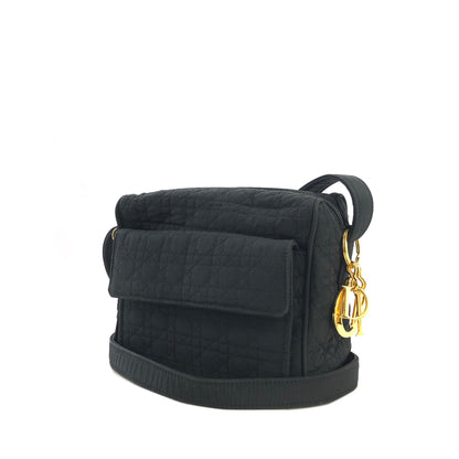 Christian Dior Cannage Logo Motif Charm Nylon Shoulder bag Black Vintage e7e3wt