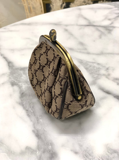 CELINE Blason 金屬扣提花零皮夾 棕色 復古 fw8fdh