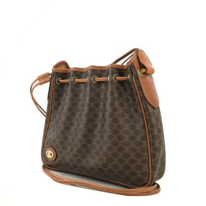 CELINE Macadam PVC Leather Drawstring Shoulder bag Brown Vintage hw5asw
