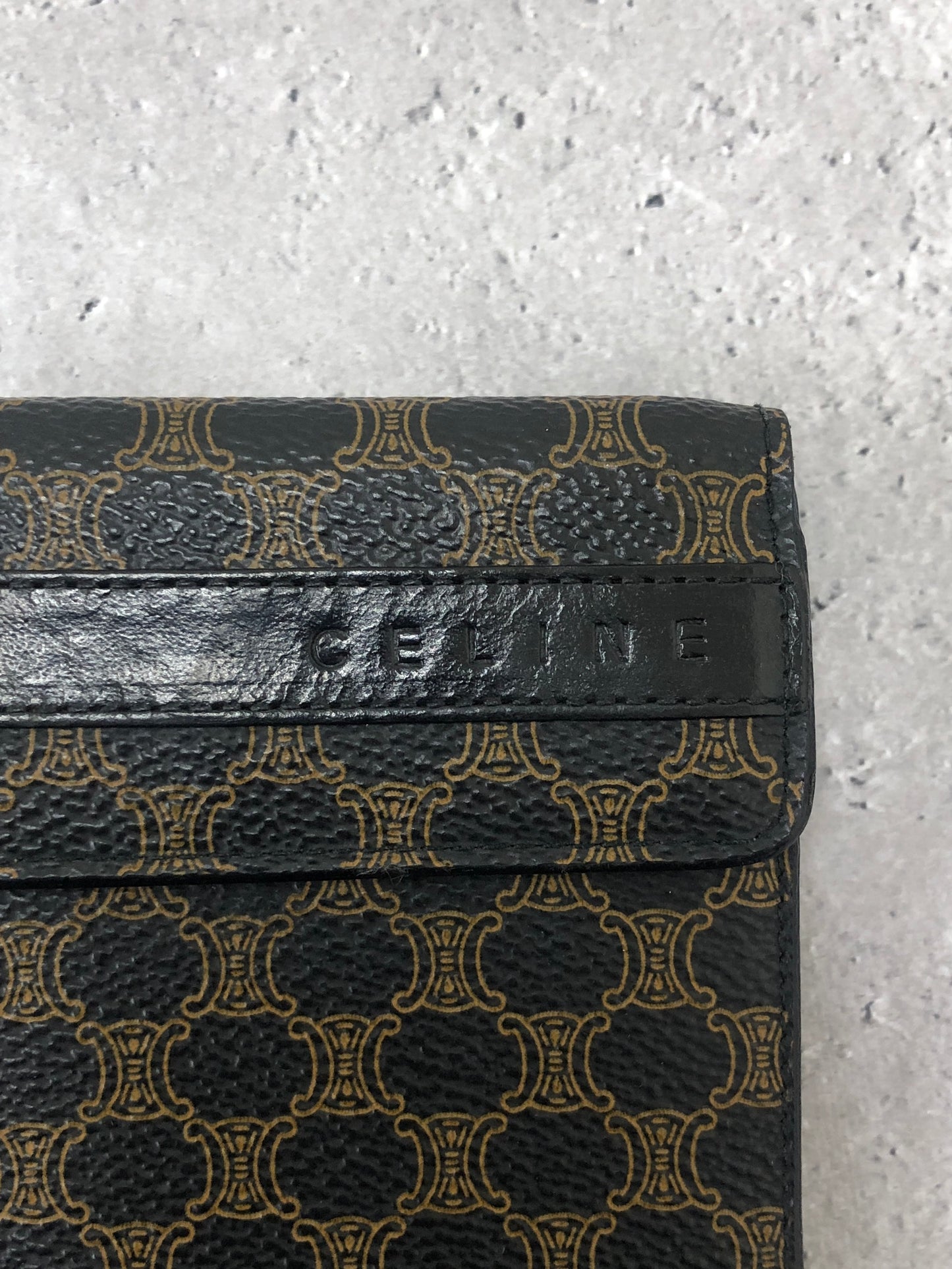 CELINE Macadam Logo Embossed Folded Wallet Black Vintage tw453e