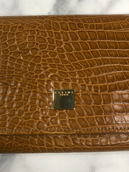CELINE 標誌圖案皮革長皮夾 棕色 復古 45j62z 