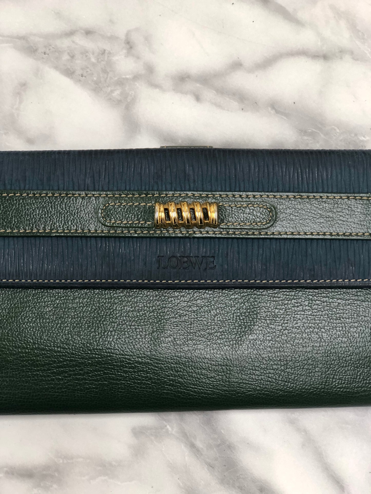 LOEWE Velazquez Leather Long Wallet Green Vintage j4d7xm