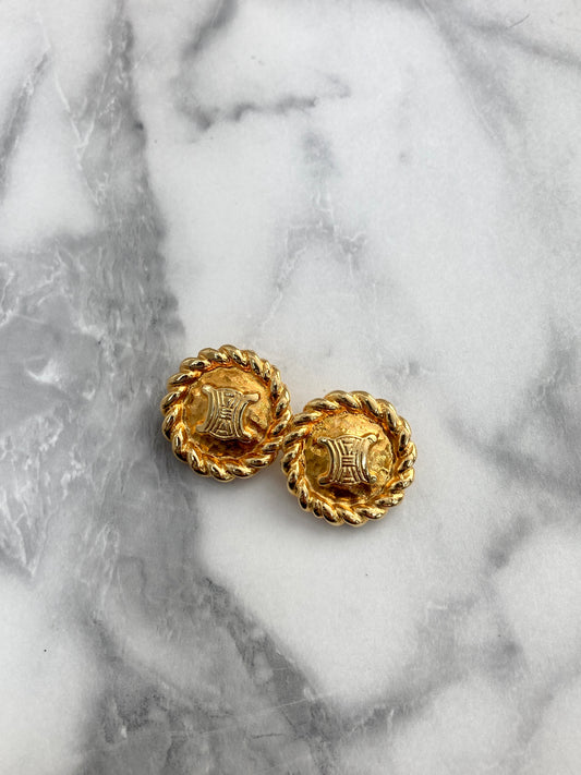 CELINE Blason Earrings Gold Vintage rscm5d