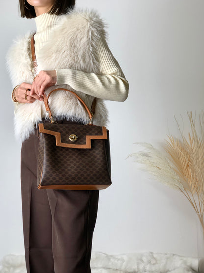 CELINE Macadam Toggle Clasp Two-way Handbag Shoulder bag Brown Vintage 5nzi84