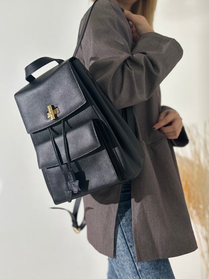 CELINE Turn Lock Leather Backpack Black Vintage y4kmst