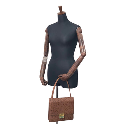 GIVENCHY Ostrich Leather Handbag Brown Vintage  jnnu33