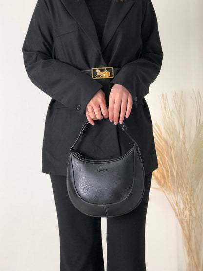 LOEWE Logo Motif Embossed Leather Two-way Handbag Shoulder bag Round bag Black Vintage t7gdhx