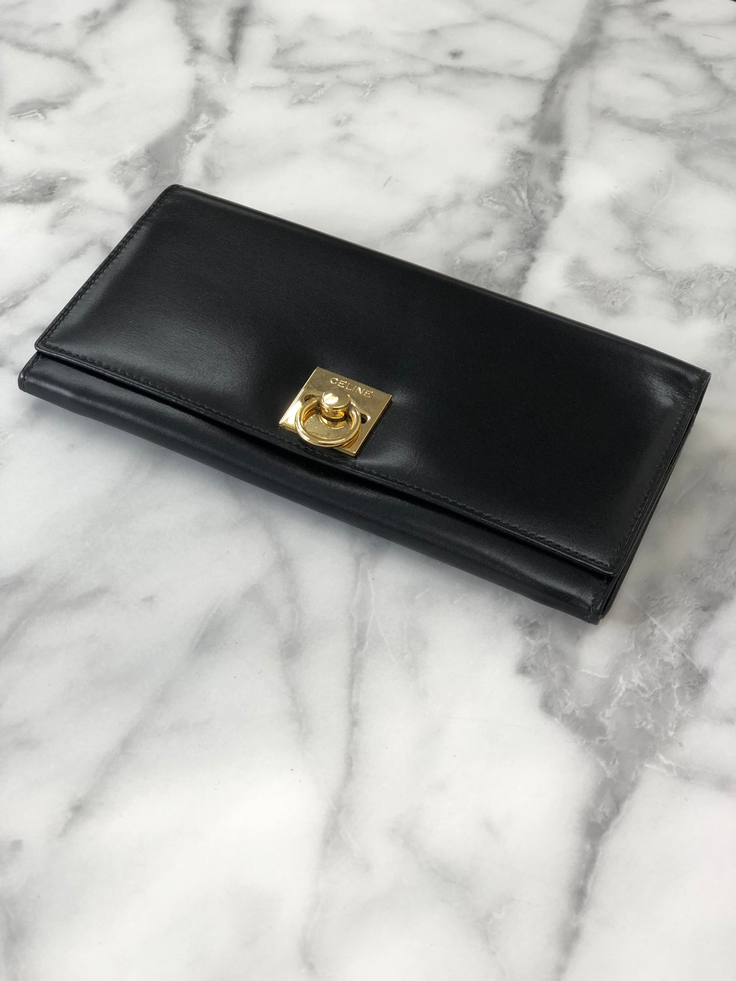 CELINE Gancini Leather Clasp Wallet Black pis8u7