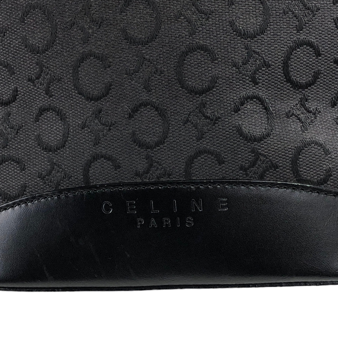 CELINE Macadam Jacquard Leather Drawstring Shoulder bag Black Vintage re32m6