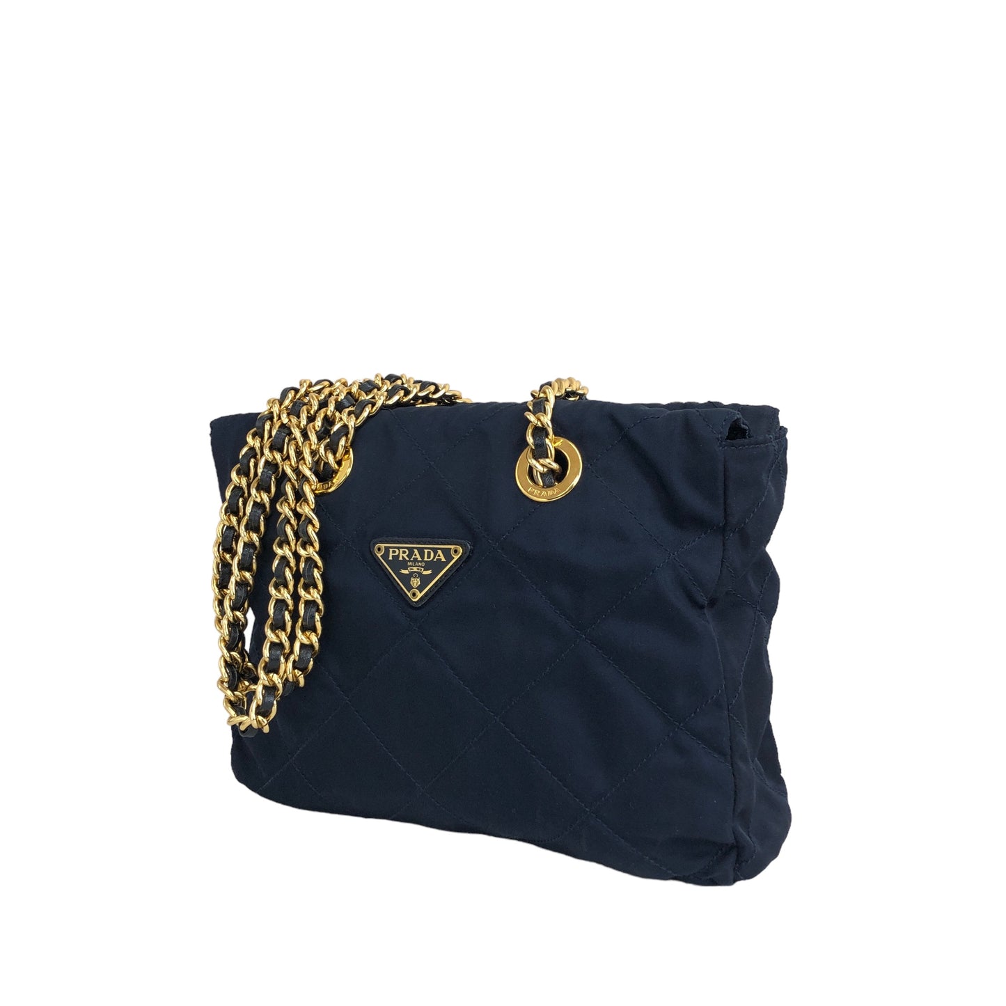 PRADA Triangle Logo Quilted Nylon Chain Shoulder bag Navy Vintage nx4t3z