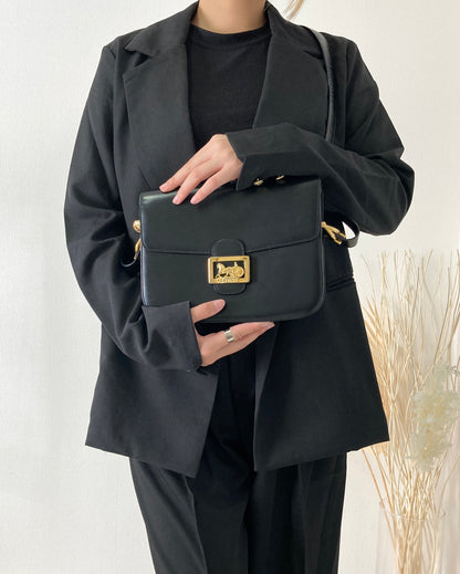 CELINE 馬車皮革斜背包 黑色復古 zw8w4s 