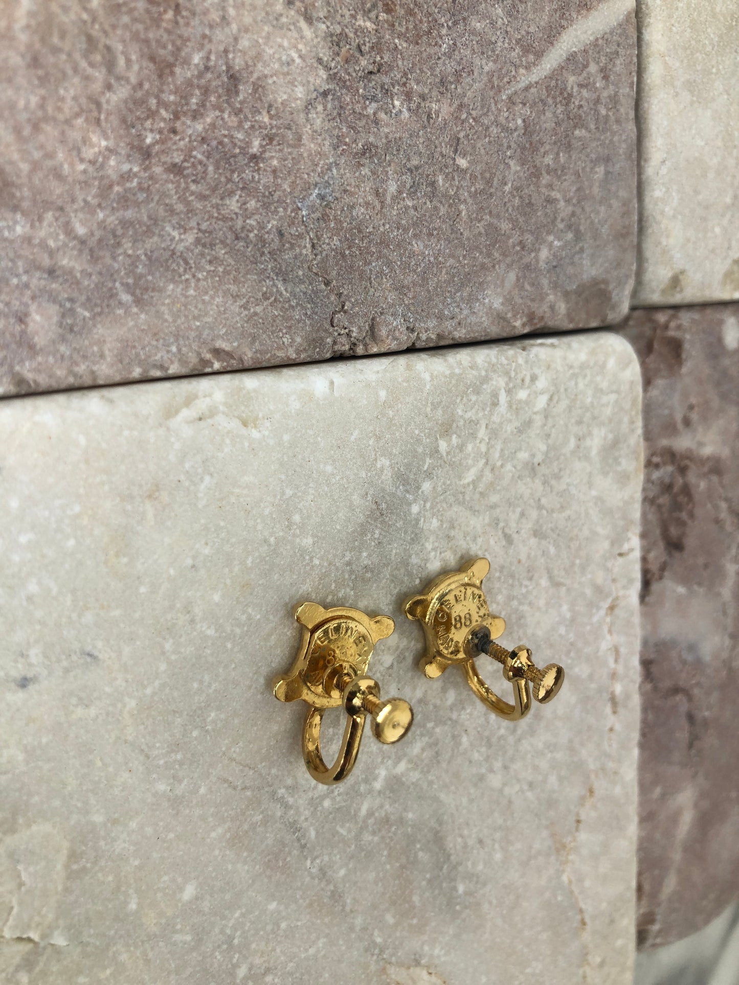 CELINE Triomphe Earrings Gold Vintage mnkdhs
